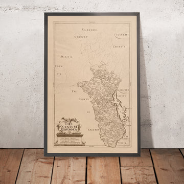 Mapa antiguo del condado de Roscommon por Petty, 1685: Athlone, Boyle, Strokestown, Ballinlough, Tulsk 