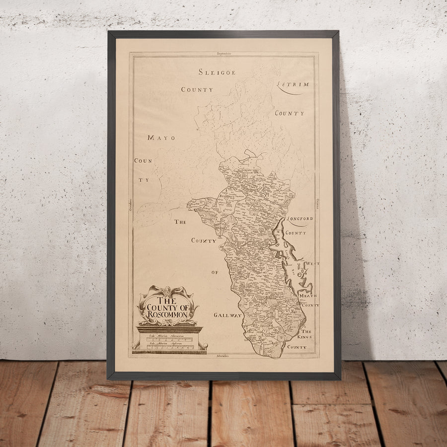 Vecchia mappa della contea di Roscommon di Petty, 1685: Athlone, Boyle, Strokestown, Ballinlough, Tulsk 