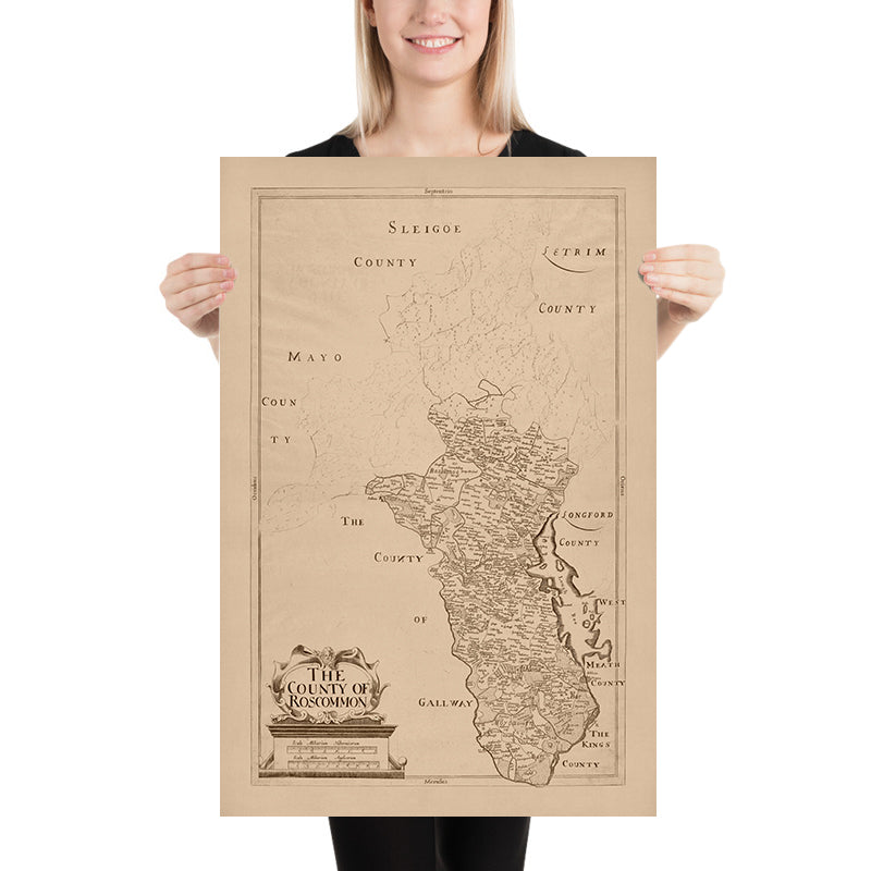 Vecchia mappa della contea di Roscommon di Petty, 1685: Athlone, Boyle, Strokestown, Ballinlough, Tulsk 