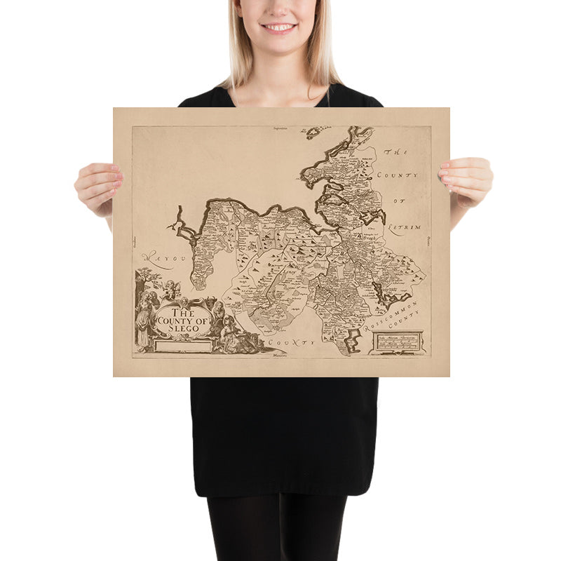 Mappa antica della contea di Sligo di Petty, 1685: Boyle, Knocknarea, Lough Gill, Benbulben, Monti Ox 
