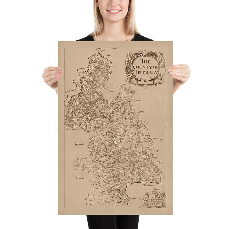 Mappa antica della contea di Tipperary di Petty, 1685: Cashel, Clonmel, Fethard, Nenagh, Roscrea 