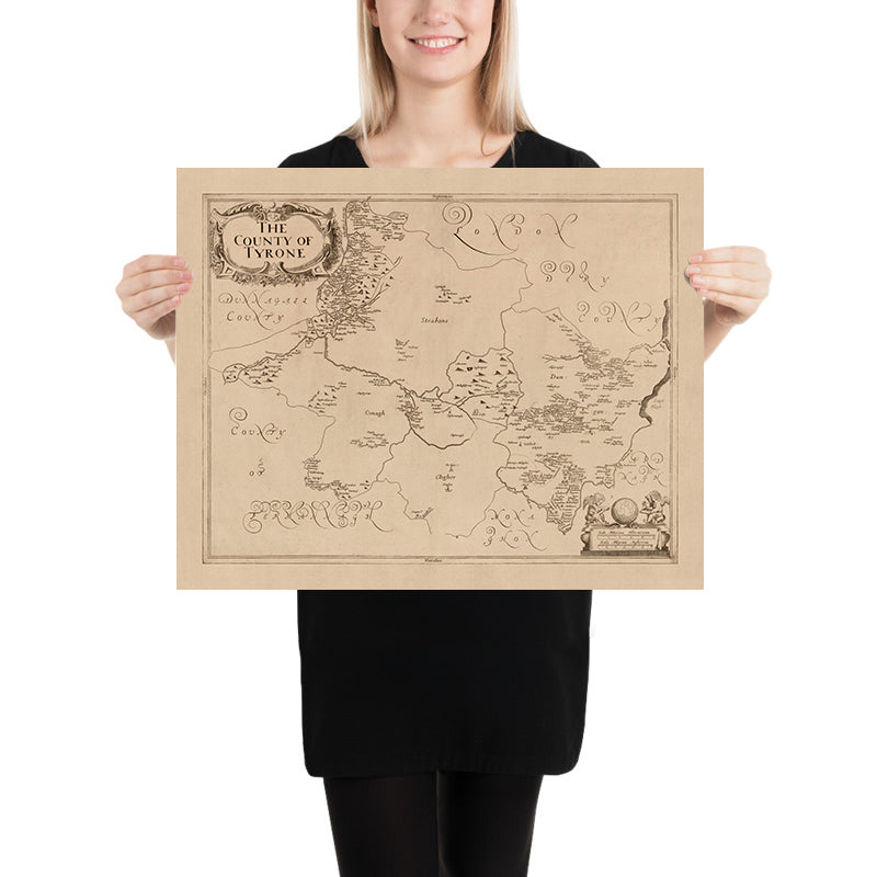 Mappa antica della Contea di Tyrone di Petty, 1685: Strabane, Omagh, Monti Sperrin, Canale dell&