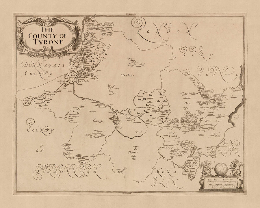 Mappa antica della Contea di Tyrone di Petty, 1685: Strabane, Omagh, Monti Sperrin, Canale dell&