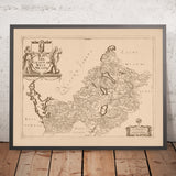 Ancienne carte du comté de Westmeath par Petty, 1685 : Athlone, Mullingar, Delvin, Kinnegad, Moate 