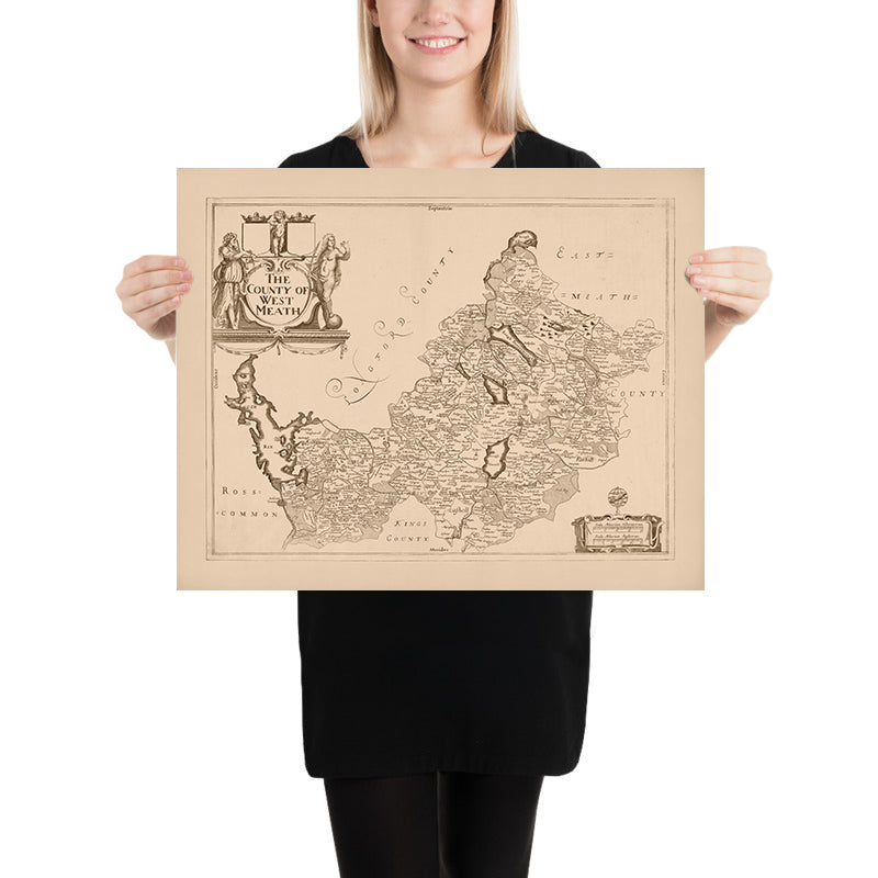 Mappa antica della Contea di Westmeath di Petty, 1685: Athlone, Mullingar, Delvin, Kinnegad, Moate 