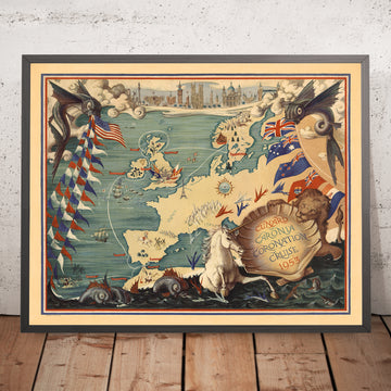 Ancien plan de croisière de la Cunard Caronia Coronation, 1953 : Londres, Paris, Rome, Gibraltar, Athènes 