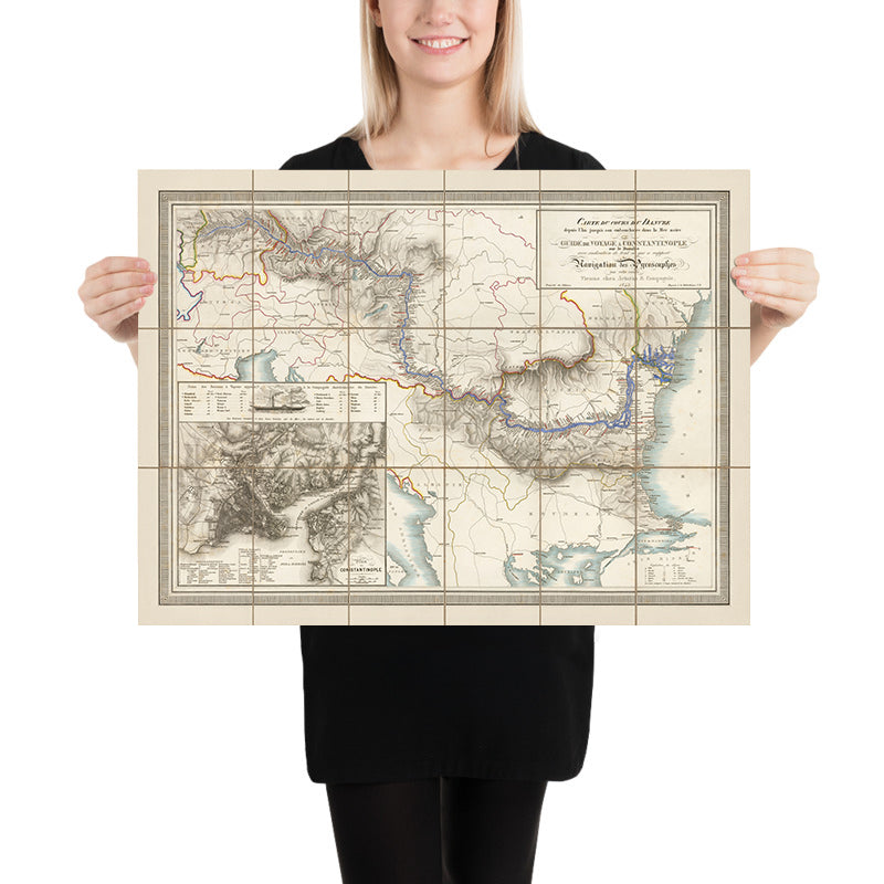 Mappa della rotta del battello a vapore del Danubio, 1843: Dalla Baviera al Mar Nero, Austria, Ungheria, Romania 