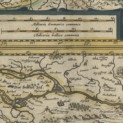 Ancienne carte de l'Europe centrale et orientale par Mercator et Hondius, 1633 : Danube, Vienne, Alpes, Forêt-Noire, Carpates