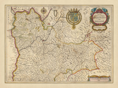 Alte Karte der Provinz Dauphiné von Visscher, 1690: Chambéry, Grenoble, Lyon, Valence, Nationalpark Vanoise