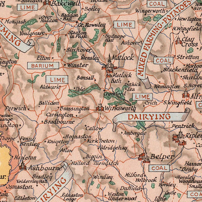 Alte Bildkarte von Derbyshire von Clegg, 1946: Derby, Chatsworth, Kedleston, Hardwick, Haddon