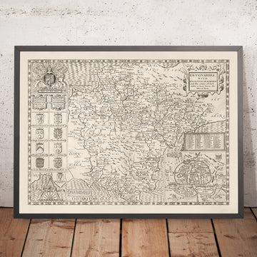 Viejo mapa de Devon, 1611 de John Speed ​​- Plymouth, Exeter, Torquay, Paignton, Exmouth, Barnstaple