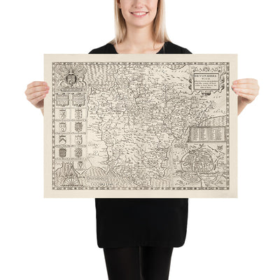 Viejo mapa de Devon, 1611 de John Speed ​​- Plymouth, Exeter, Torquay, Paignton, Exmouth, Barnstaple
