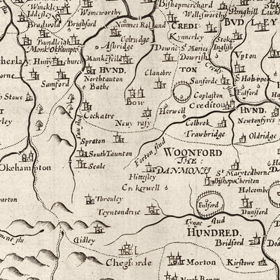Viejo mapa de Devon, 1611 de John Speed ​​- Plymouth, Exeter, Torquay, Paignton, Exmouth, Barnstaple