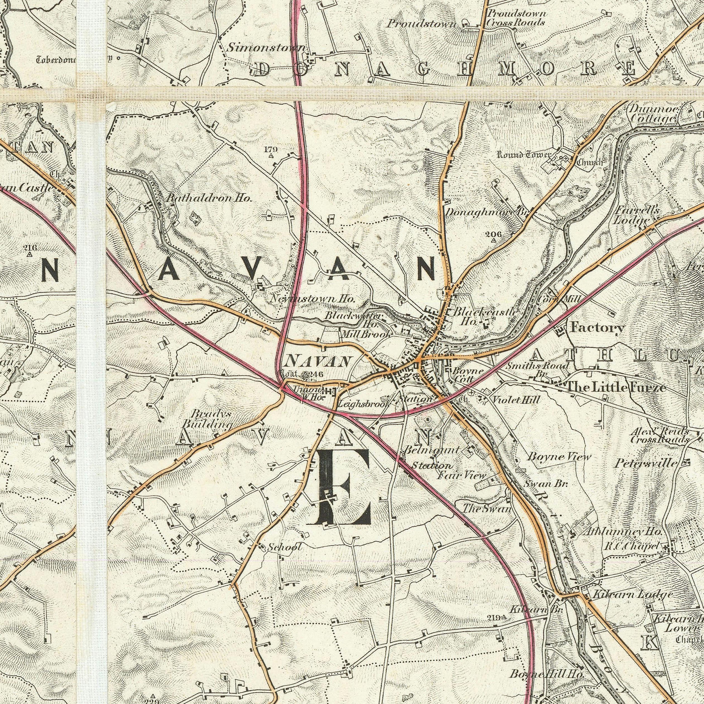 Mapa antiguo de Dublín, 1868: Phoenix Park, Drumcondra, castillos, ríos, Meath