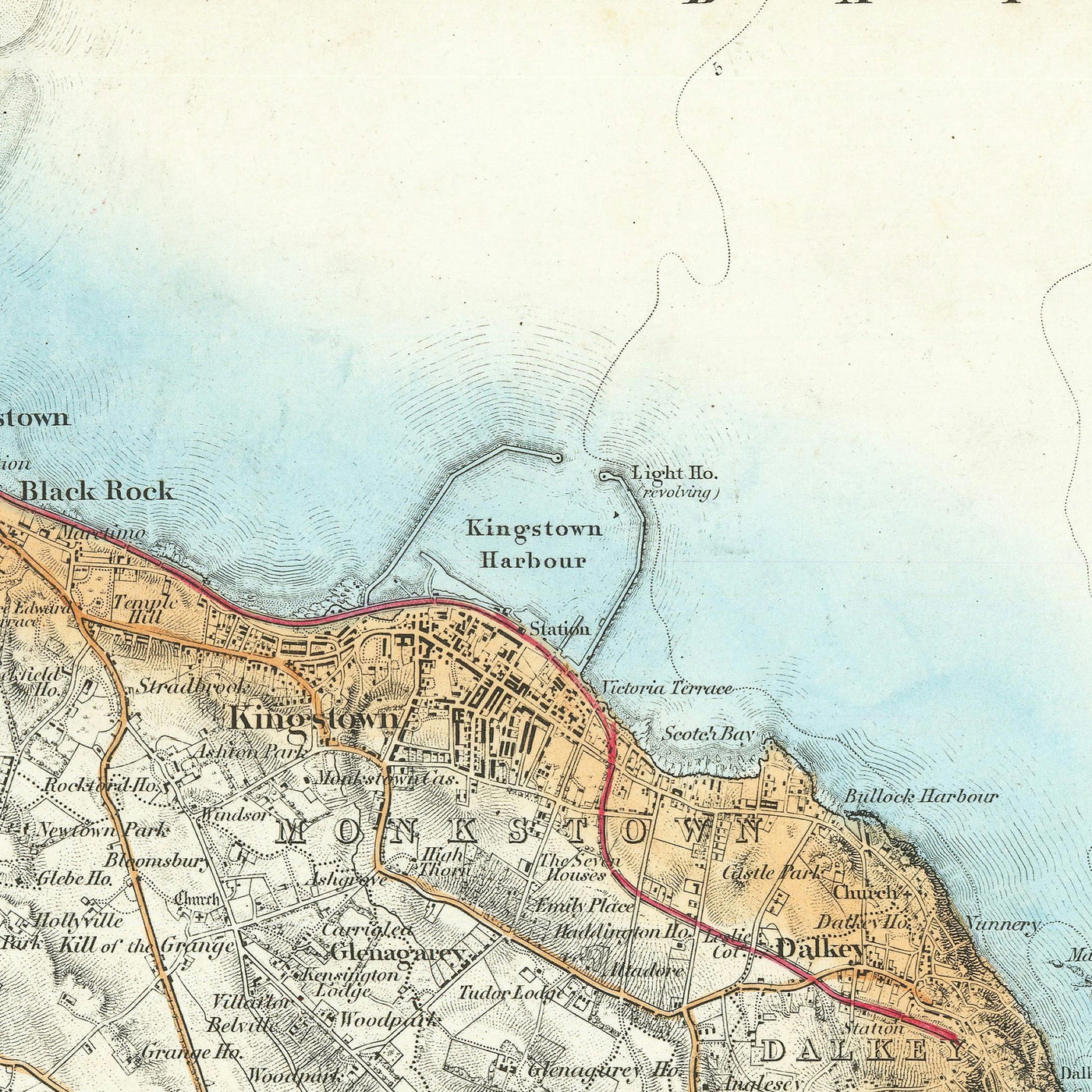 Mapa antiguo de Dublín, 1868: Phoenix Park, Drumcondra, castillos, ríos, Meath