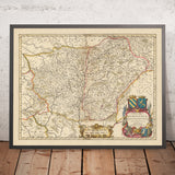 Alte Karte von Burgund, Frankreich von Visscher, 1690: Dijon, Besançon, Chalon-sur-Saône, Belfort, Regionaler Naturpark Morvan 