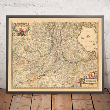 Vecchia mappa del Ducato di Guelders e Zutphen di Visscher, 1690: Amsterdam, Amersfoort, Utrecht, Eindhoven, Nijmegen 