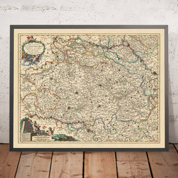 Antica mappa del Ducato di Lussemburgo di Visscher, 1690: Liegi, Namur, Metz, Treviri, Parco Regionale delle Ardenne 