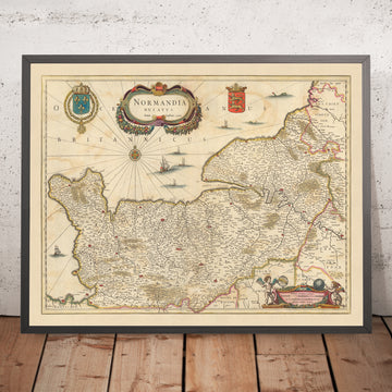 Alte Karte des Herzogtums Normandie von Visscher, 1690: Caen, Le Havre, Rouen, Cherbourg-en-Cotentin, Normandie-Maine Park 