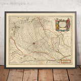 Mapa antiguo del Ducado de Milán, Italia por Visscher, 1690: Como, Bérgamo, Pavía, Piacenza, Parco Agricolo Sud Milano