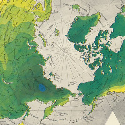 Mapa del Viejo Mundo de Dymaxion Airocean de Fuller, 1954: Proyección de icosaedro, Tierra de una isla, inscripciones