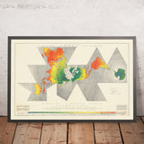 Ancienne carte du monde Airocean Dymaxion par Buckminster Fuller, 1954 : Projection icosaédrique, Une Terre Île 