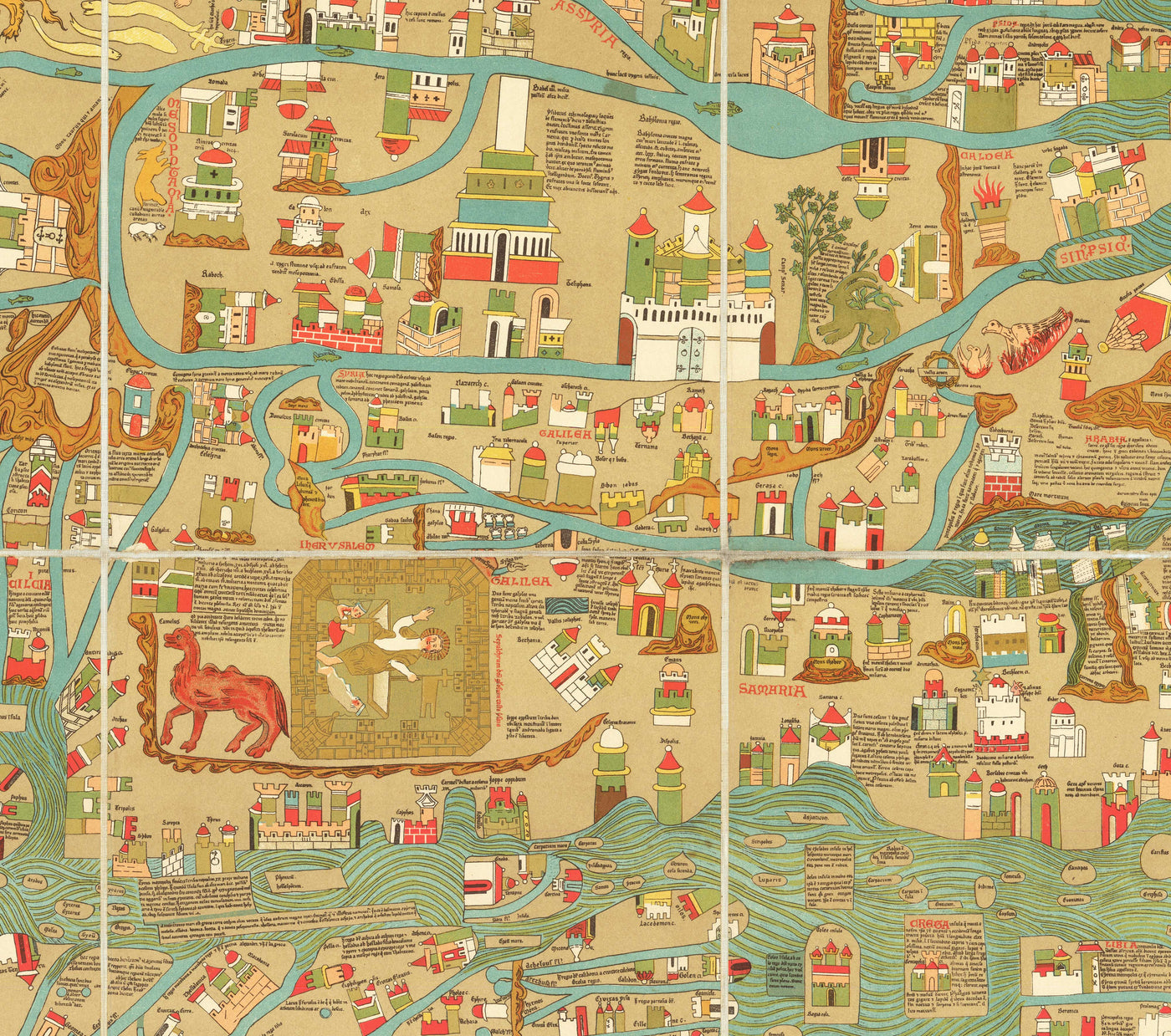 Antiguo Ebstorf Mappa Mundi - Antiguo Atlas Mundial del Siglo XIII - Gibraltar, Mediterráneo, Jerusalén, Sicilia, Grecia