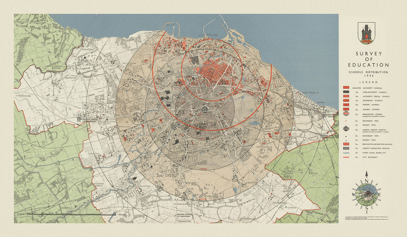 Alte Karte von Edinburgh von Abercrombie, 1946: Cramond, Portobello, Leith Walk, Broughton, Heriot's