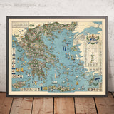 Alte bildliche Karte von Alt- und Neu-Griechenland, 1962: Athen, Thessaloniki, Olymp, Griechischer Bürgerkrieg 