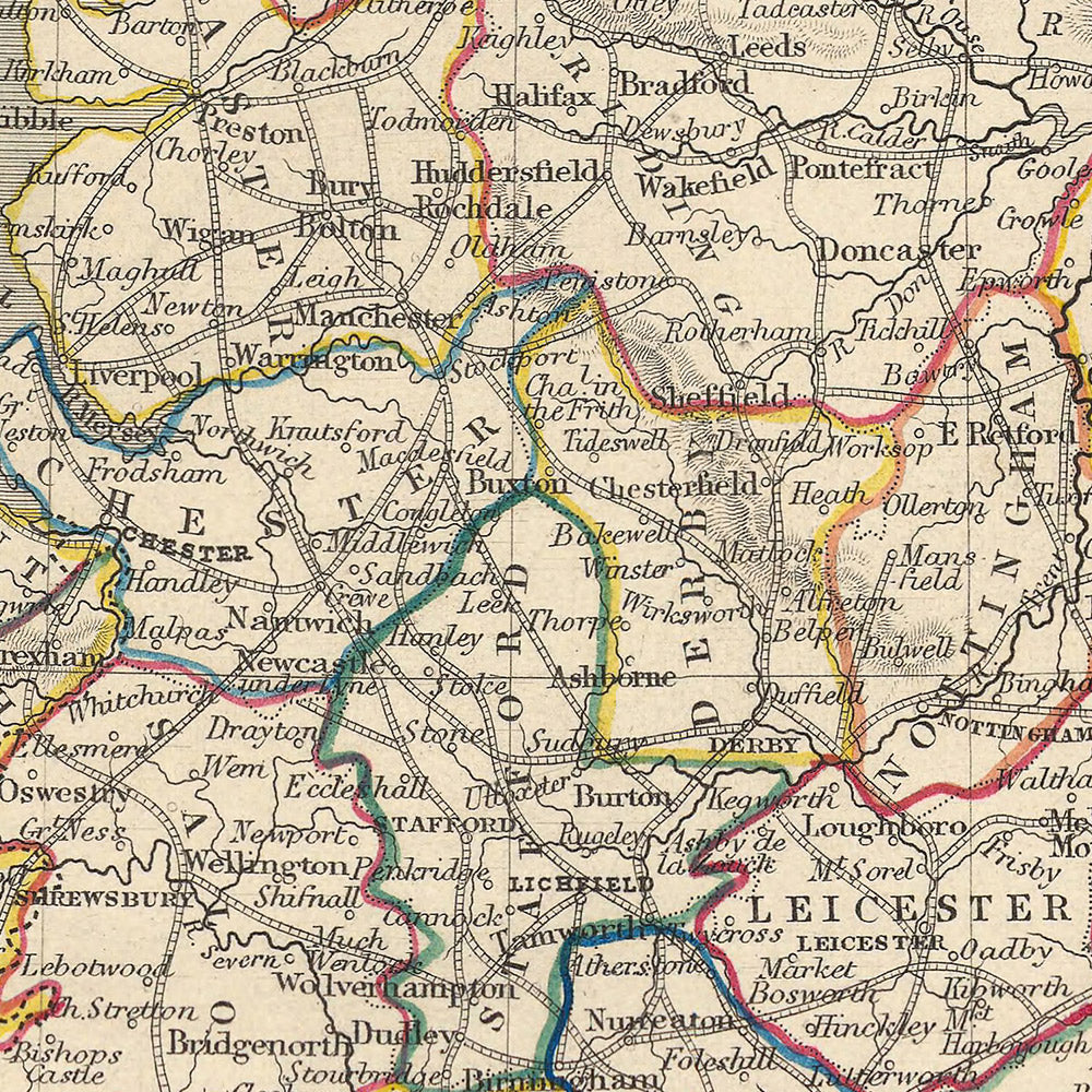 Ancienne carte de l'Angleterre et du Pays de Galles par Tallis, 1851 : Londres, Oxford, Doncaster, Portsmouth, Newcastle