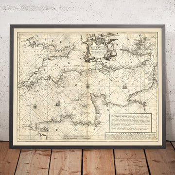 Old Naval Chart of the English Channel by Price, 1729: La Manche, London, Bristol, Cherbourg, Saint-Malo