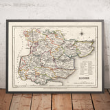 Vecchia mappa dell'Essex, 1844 di Samuel Lewis - Great Eastern Railway, ECR, Chelmsford, Colchester 