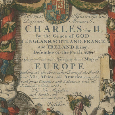 Massive Old Map of Europe by Visscher, 1677: Triple Alliance, Capital City Views