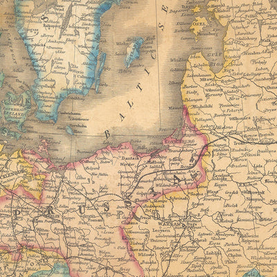 Ancienne carte de l'Europe par Ensign, Bridgman & Fanning, 1855 : portraits historiques en couleur et détaillés