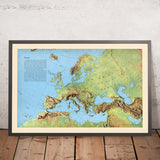 Mappa di rilievo dell'Europa di Old Shadow di Debenham, 1958: Mappa fisica dettagliata, confini politici, catene montuose 