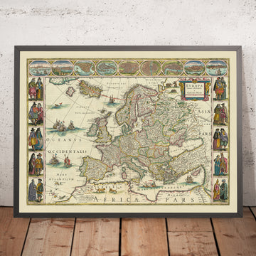 Old Map of Europe by Willem Blaeu, 1630: Dutch Masterpiece, Cultural Illustrations, Mythical Elements