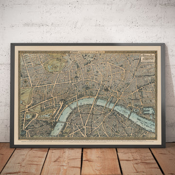Ancienne carte de Londres en 1892 par Charles Baker & Co - Westminster, City of London, Lambeth, Covent Garden, Marylebone