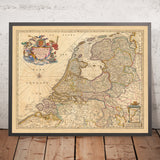 Ancienne carte de la Belgique fédérée par Visscher, 1690 : Amsterdam, Rotterdam, Anvers, Düsseldorf, Gand