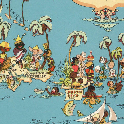 Pictorial Map of Caribbean & Central America by Ruth Taylor White, 1935: Panama Canal, Puerto Rico, Havana, San Juan, Santo Domingo