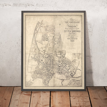 Gran mapa antiguo de Oxford por Hoggar, 1850: Colegios, St. Giles&