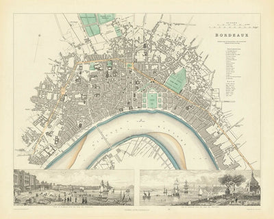 Mapa antiguo de Burdeos, 1870: Chartrons, Bastide, Quai des Chartrons, Église St. Michel, Jardin Public