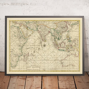 Alte Karte des Indischen Ozeans und der Ostindien von François Valentijn, 1724: Niederländische VOC-Handelsrouten, frühes Australien 