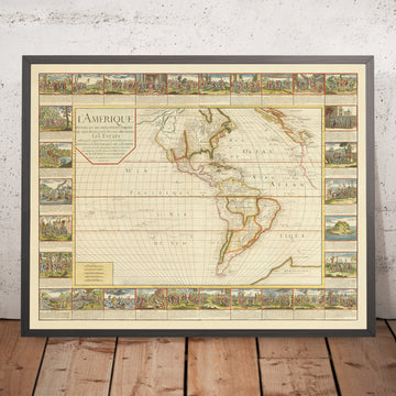 Grande ancienne carte française des Amériques par Bailleul, 1752 : Exploration illustrée et colonialisme, revendications françaises et espagnoles 