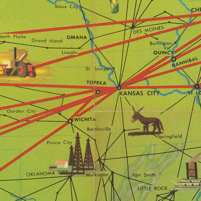 Alte Bildkarte der Vereinigten Staaten, 1948: NYC, LA, Chicago, TWA-Routen, Sehenswürdigkeiten