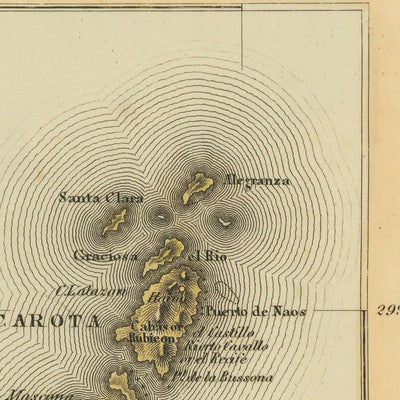 Mapa antiguo y raro de las Islas Canarias de Lucas, 1823: Tenerife, Gran Canaria, Rosa de los Vientos, Montañas, Atlántico