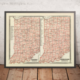 Alte politische Karte von Indiana von Andreas, 1876: Indianapolis, Fort Wayne, Evansville, South Bend, Wabash- und Ohio-Flüsse 