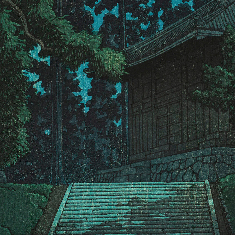 The Golden Hall at Chuson-ji Temple in Hiraizumi by Hasui Kawase 1935