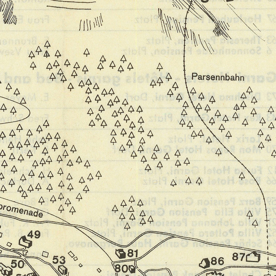 Mappa della vecchia stazione sciistica di Davos, 1959: Weissfluhjoch, Jakobshorn, Schatzalp, Klosters, Davos Platz 