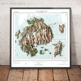 Antica mappa in rilievo di Acadia National Park, 1971: Cadillac Mtn, Bar Harbor, Somes Sound, Schoodic, Jordan Pond 