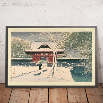 A framed image of Snow in Shiba Park by Hasui Kawase, 1935